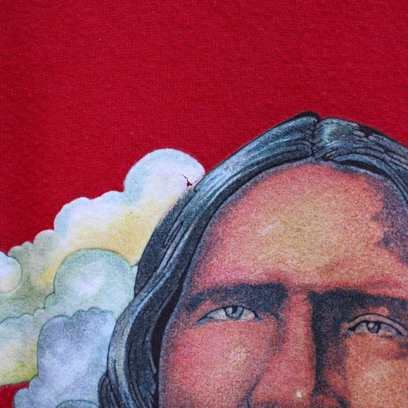 Vintage Lee Sport XL Native American Indian Tribe Man Crewneck Sweatshirt Red - Picture 6 of 10